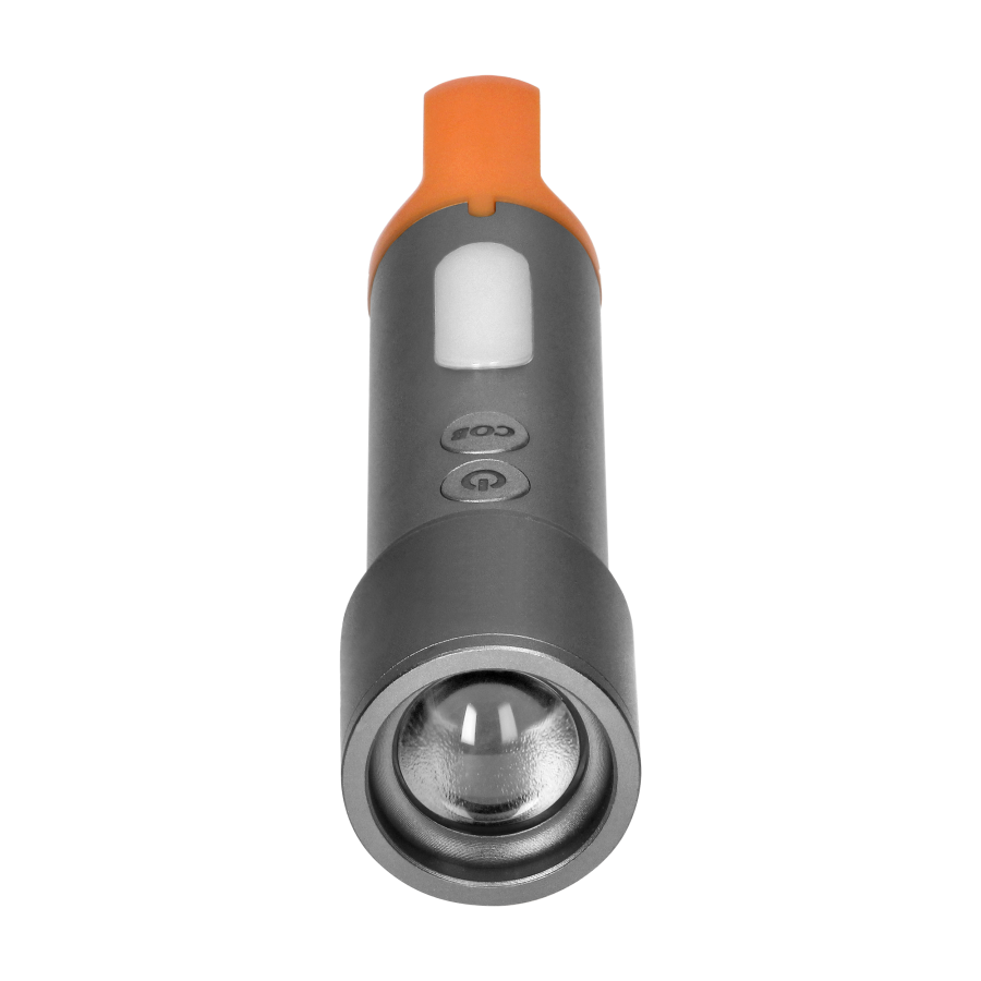 LED SMD flashlight 10W + COB 2W, 350lm, 1200mAh, zoom function, color caps